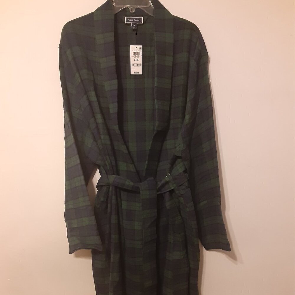 Club Room (L/XL) Men's Green & Blue Long Sleeve Robe with Tie @ Waist.